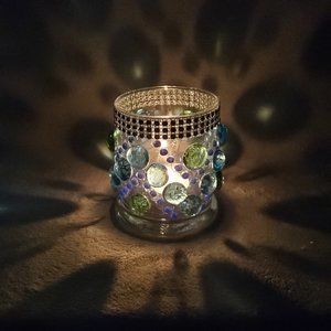 Round Glass Luminary Vase 4" Tall x 3" Wide Blue & Green